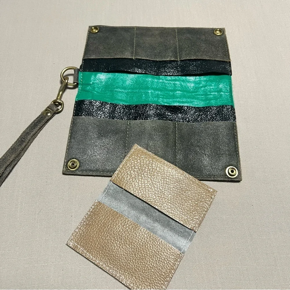 Maya Moon Handmade Recycled Leather Clutch Wallet Wristlet + Card Holder